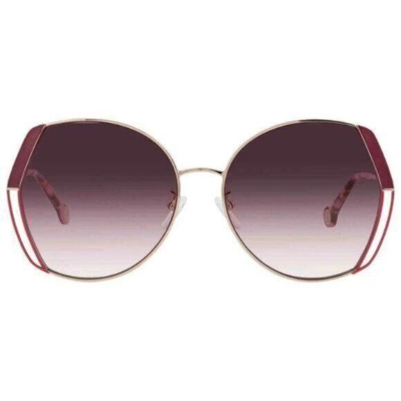 Carolina Herrera Sunglasses  SHE162 Oversized Geometric Gold Burgundy Metallic - Picture 6 of 13